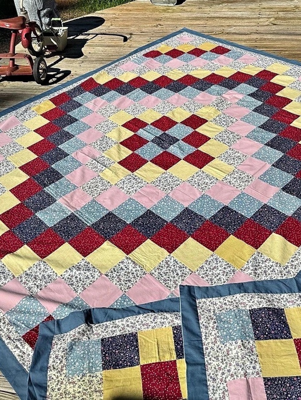 Cottage Core Handmade Around the World Patchwork Quilt and Shams